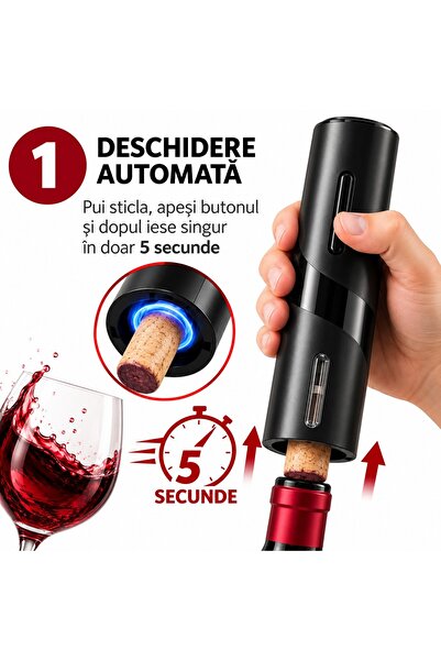 Ruhhy Set de 4 accesorii pentru vin, desfăcător electric automat, 500 mAh, USB-C, 48 x 215 mm, ABS și oțel inoxidabil, Negru