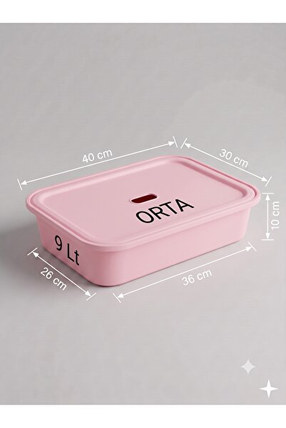 decosense Pink Lid Medium Size 9 Liters 40X30X10 cm Polypropylene Plastic Organizer - Toy Box and Storage Basket