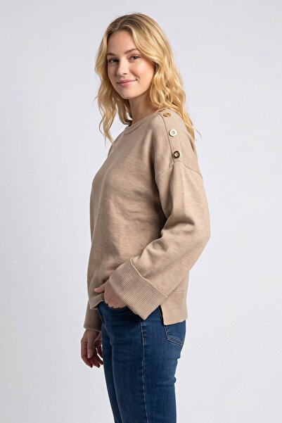 Fashion Friends Button Detailed Beige Women's Sweater 26K0039K1