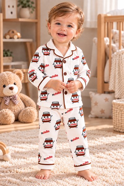 MOVAMIR BABY Nutella Patterned 100% Cotton Girls' and Boys' Long Sleeve Pajama Set