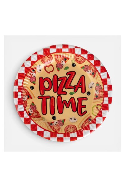 OEM Farfurii din Hârtie pentru Petrecere Roșii cu Carouri "Pizza Time" Ø18 cm...
