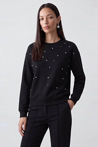 Fashion Friends Stone Detailed Black Women's Sweatshirt 26K0176K1