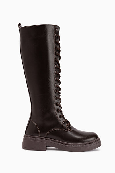 Limoya Roya Brown Leather Lace-Up Long Boots Women's Boots