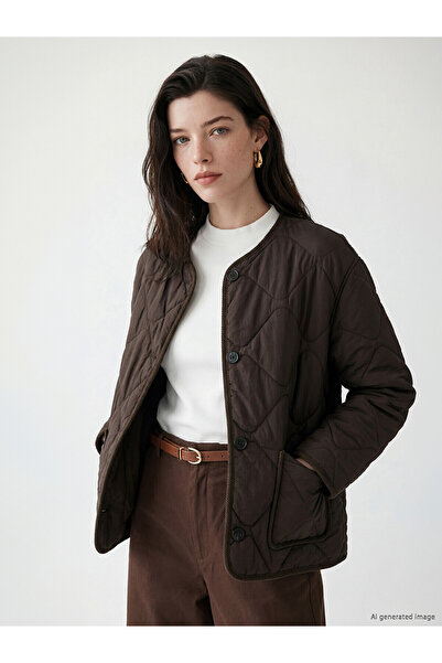 LC Waikiki Alita City Lcw Comfort Brown Quilted Oversize Women's Puffer Coat