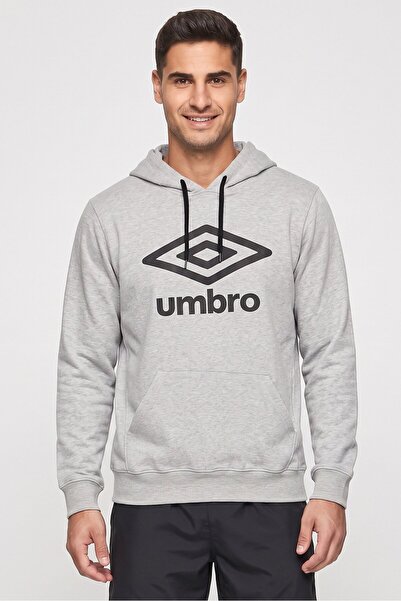 UMBRO هودي رجالي رياضي بشعار ماركة Fit Brand، رمادي