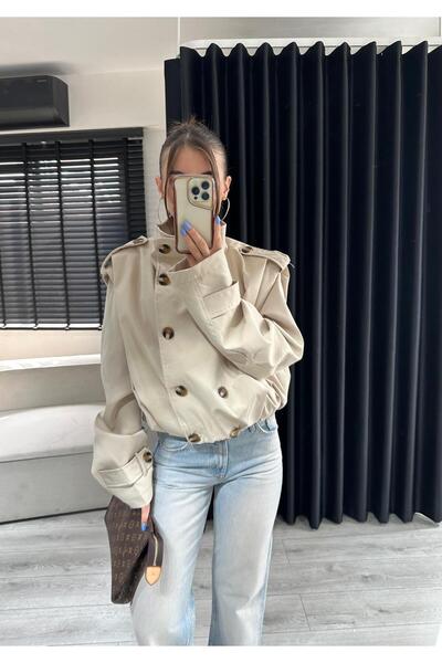 Özgece Bej Dik Yaka Trenchcoat