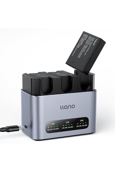 LLANO مجموعة من 3 بطاريات LP-E17 وشاحن سريع 30 واط: 3 فتحات لكاميرات كانون EO...