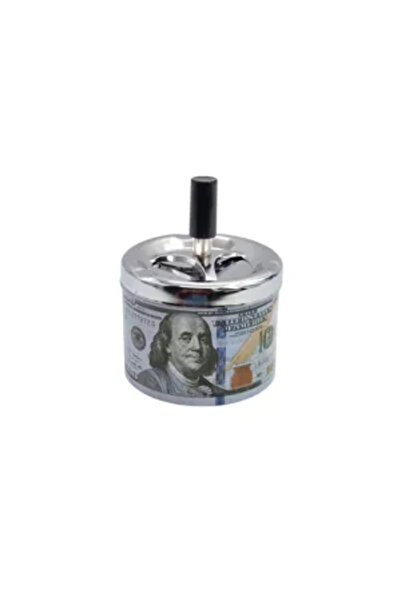 Generic Brand Round Metal Ashtray with Rotating Lid, 100 USD Banknote Pattern...