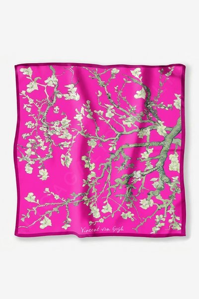 Galiga Van Gogh Almond Fuchsia %100 Ipek Fular 55x55cm "Art on Silk"