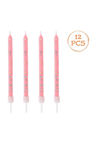 OEM Lumânări Zi de Naștere Roz Pastelat Glitter Auriu 8 cm – 12 buc. – Set Fe...