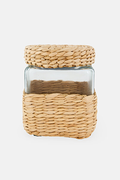 Gourmet Natural Rush Sqaure Glass With Canister Lid, Transparent