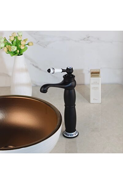 RENA DESIGN Rustic Black Bowl Sink Faucet Bathroom High Tap Porcelain Processing Fixture Authentic Retro