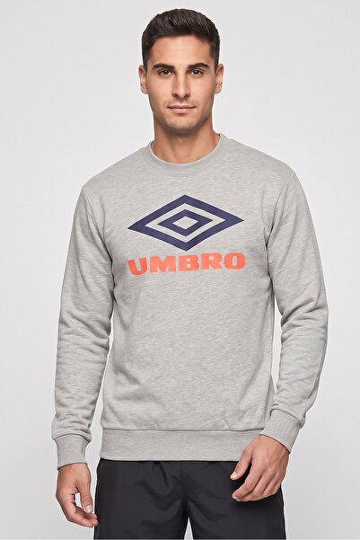 UMBRO سويت شيرت رجالي رياضي مناسب للأنشطة الخارجية بشعار العلامة التجارية، رمادي