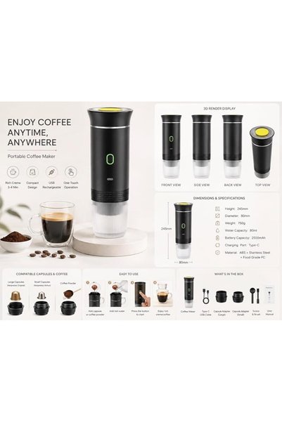 Generic Portable Espresso Machine, USB Charging, Compatible with Coffee Capsules and Powders, Stylish and Li