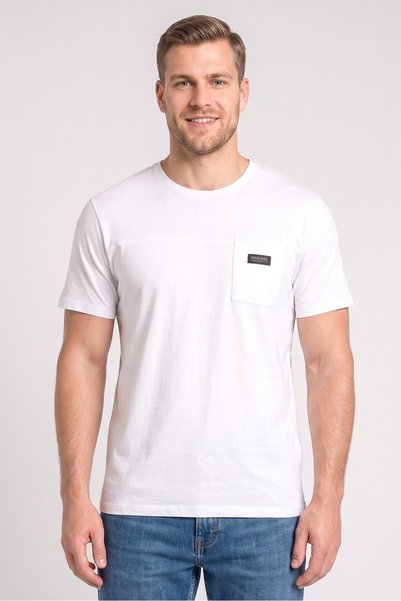 Crosshatch Men Crew Neck Short Sleeve Brand Logo T-Shirt, White