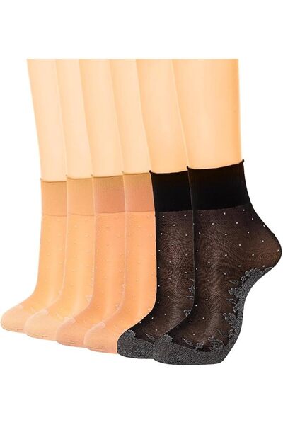 TERRIFI 6 Pairs Women Sheer Ankle Socks, Floral Lace Nylon Dress Socks, Ultra...