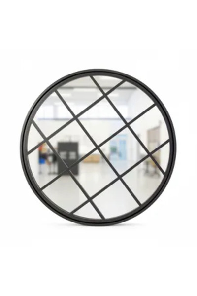 Generic Brand Round decorative mirror with geometric frame, made of plastic a...