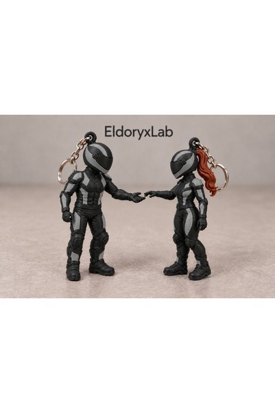 EldoryxLab Couples' Special Biker Figure Keychain Set with Helmets - Brown-Ha...