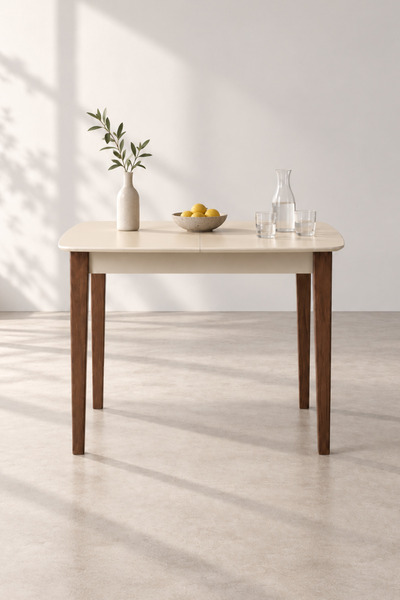 MAQ HOME Nora 60x90 Açılır Mutfak Masası Ahşap Ayaklı Lake Krem 4 Kişilik Tek...
