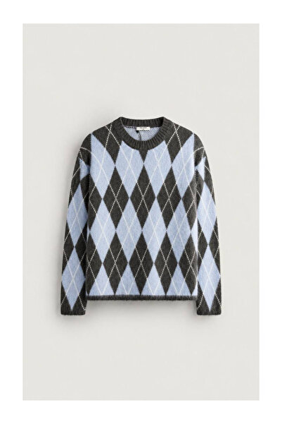 perasttesktil Men's Diamond Patterned Crew Neck Knit Sweater
