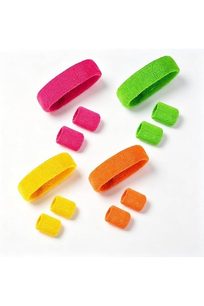 GENERAL 4 Packs Terry Cloth Sweatbands - Stretchy Non-Slip Wrist and Head Ban...