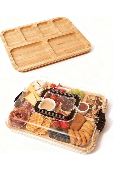 Generic Charcuterie Board with Clear Lid, Portable Cheese Board with 6 Compar...
