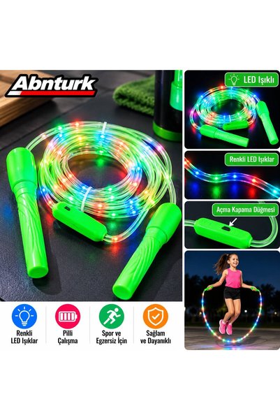 abnturk 157cm LED Işıklı Şeffaf Atlama İpi Renkli LED Işıklı, Açma Kapama Düğ...