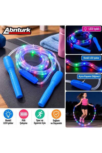 abnturk 157cm LED Işıklı Şeffaf Atlama İpi Renkli LED Işıklı, Açma Kapama Düğ...