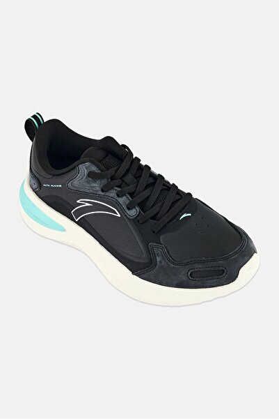Anta Men Brand Logo Lace Up Running Shoes, Black