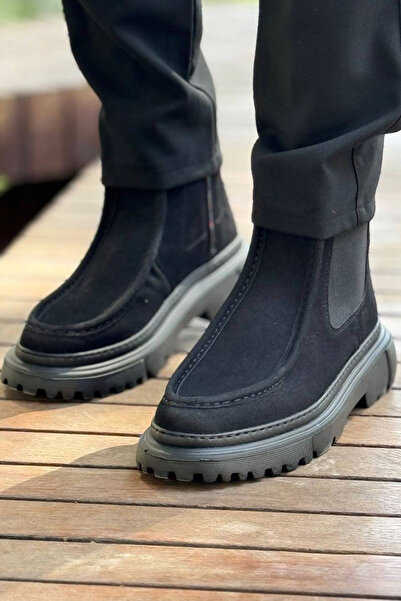 Erkek Siyah Bot Rahat Taban Fermuarlı Süet Bot