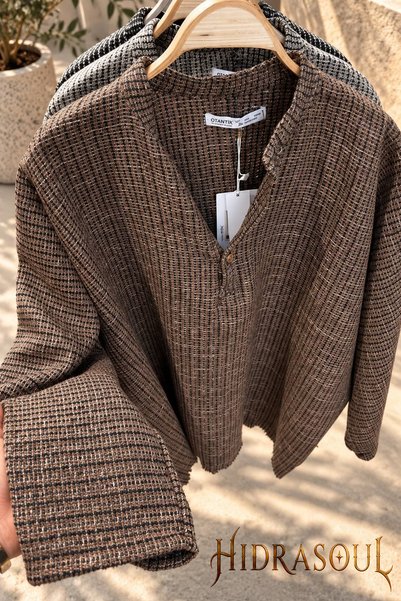 Kahverengi Dokulu Hakim Yaka Oversize Uzun Kollu Üst Sweatshirt