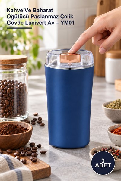 Yenilig 3 Pieces Coffee and Spice Grinder Stainless Steel Body Navy Blue Av –...