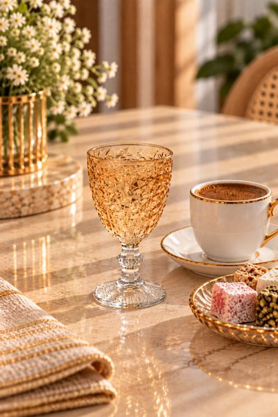 zaTen Pazar Set of 6 Honey Colored Crystal Cut Coffee Side Glasses 80 ml