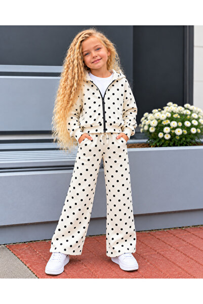 KOKOŞ BEBEK Girl's Polka Dot Hooded 2-Piece Set - Age 3/10 - 31951