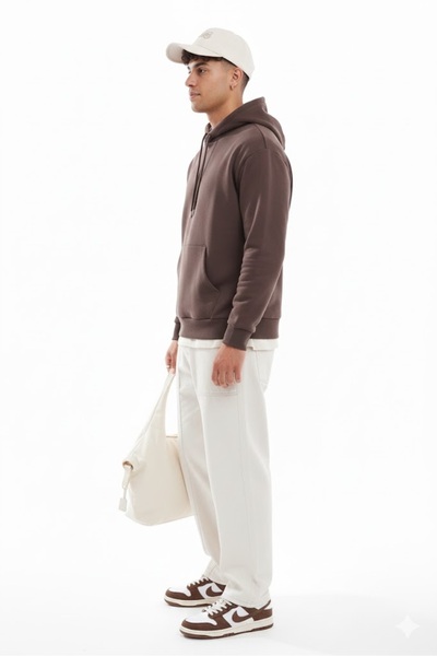 THE ONE Men's 3 Thread Hooded Kangaroo Pocket Plain Basic Sweatshirt