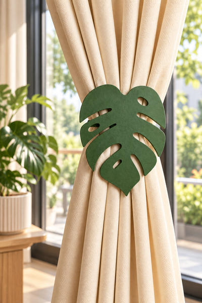 Genel Markalar Monstera Yapraklı Perde Tutucu 3D Baskı 2 Adet – Dekoratif Per...