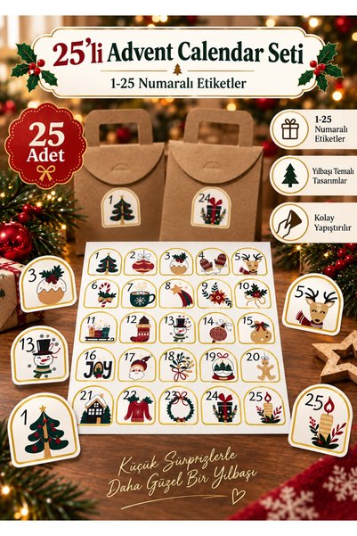 ASL ArtPaper 25’li Advent Calendar Seti Yılbaşı Hediye Kutusu Kraft Çanta 1-2...