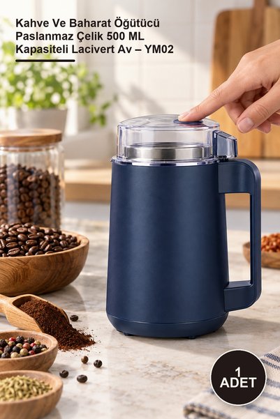 Yenilig 1 Piece Coffee and Spice Grinder Stainless Steel 500 ml Capacity Navy...