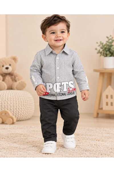 krm kerem bebe طقم أطفال مكون من قميص مربعات وبنطلون رياضي للأولاد الصغار مكو...