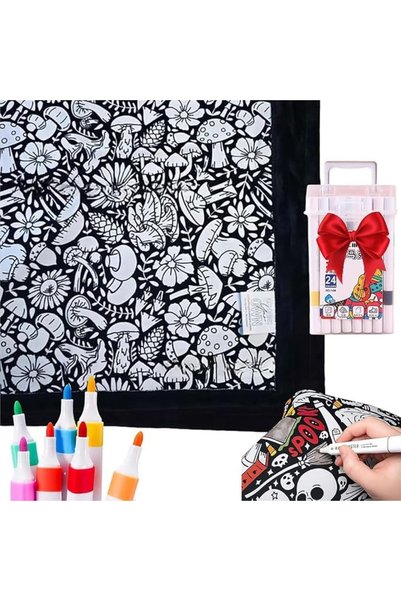BOOMBOOMBOOM BOOM Color Your Own Blanket Kit with 24 Washable Markers, DIY Ve...