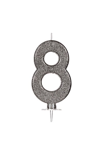 OEM Lumânare Tort Neagră cu Glitter Argintiu Nr.8 - 10 cm – Decor Elegant pen...