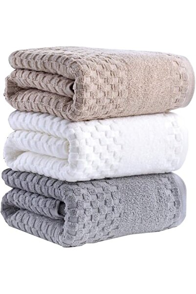 Generic Cotton Bath Towels Set of 3, Soft Absorbent Waffle Textured, Beige, W...