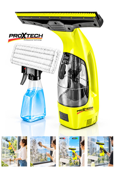 PROXTECH Yeni Nesil Turbo Vakumlu Akülü Kablosuz Cam Temizleme Makinesi Sprey Seti