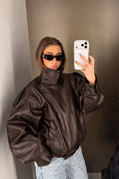 Jaglion New Season Zr Premium Kadın Oversize Deri Ceket