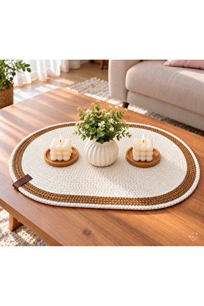 ÖRGÜM Traversă de masă tricotată 55x35 cm – Traversă de masă ovală, Față de m...