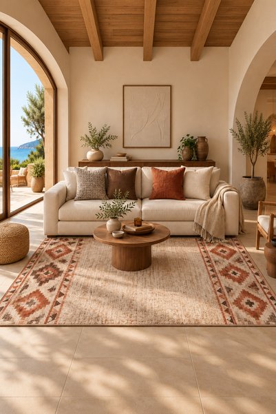 Fuly Consept Home Design Nomad Terra Bej Kiremit Kahverengi Geometrik Desenli...