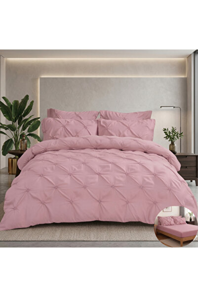 Truva Home Lenjerie de Pat Dublu 6 Piese cu Pliuri si Nasturi | 230x250 cm, F...