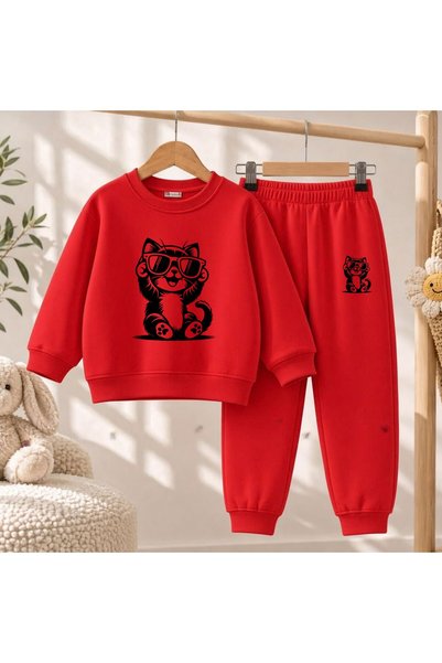 playwear Team Sweatshirt Cat Drawing V2 Printed Girls Boys Crew Neck