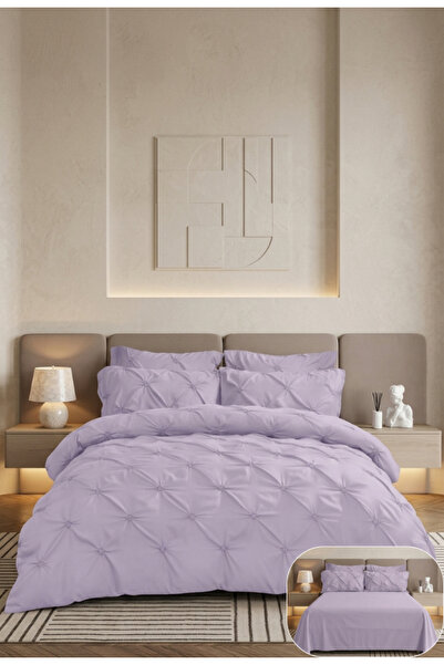 Truva Home Lenjerie de Pat Dublu 6 Piese cu Pliuri si Nasturi | 230x250 cm, F...