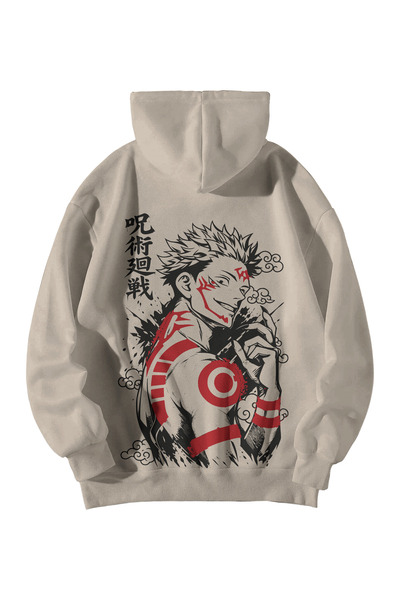 Stadium Unisex Cream Oversize Hoodie - Jujutsu Kaisen Sukuna Anime Printed 3 ...